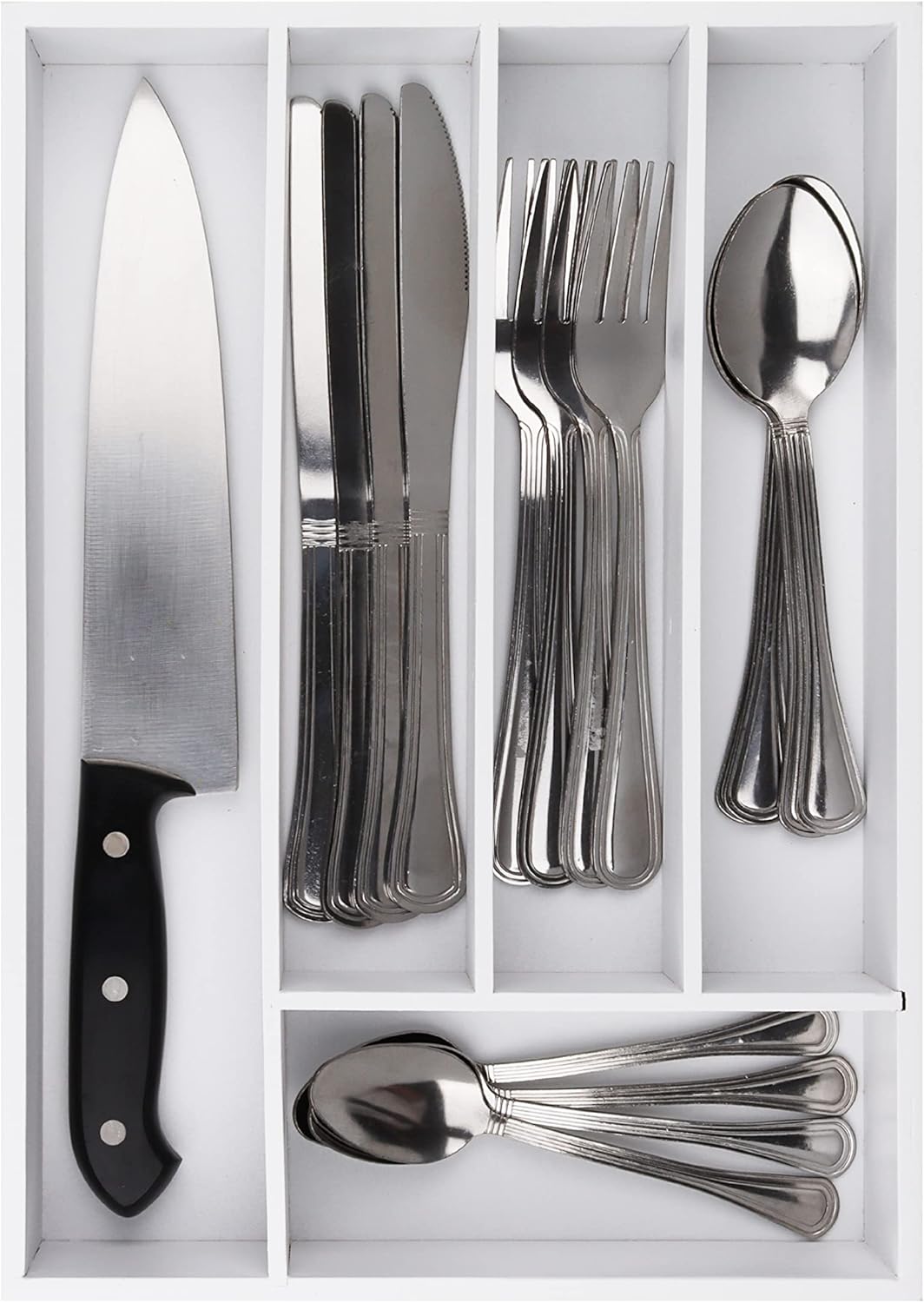 Silverware Organizer - Small Extra-Deep Wooden Kitchen Drawer Organizer Divider for Spoons, Forks, Knives & Cutleries - 5 Slots