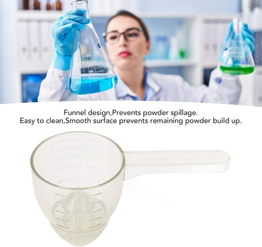 Powder Measuring Scoop, ABS Multifunctional Spoon with Funnel and Scale, Suitable for Supplements, Spill Proof Powder, Measure for Portion Control and Easy Cleaning (White)