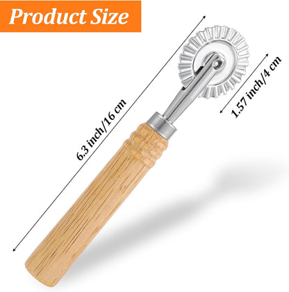 Fluted Pastry Cutter, Fluted Pastry Wheel 6.3 Inch Stainless Steel with Ergonomic Oak Handle for Pasta, Dumplings & Noodles, 360° Effortless Cutting