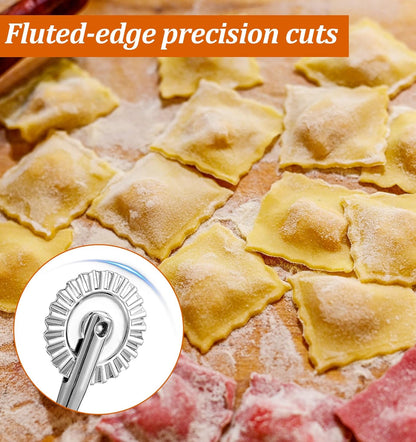 Fluted Pastry Cutter, Fluted Pastry Wheel 6.3 Inch Stainless Steel with Ergonomic Oak Handle for Pasta, Dumplings & Noodles, 360° Effortless Cutting