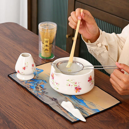 Matcha Set 7-Piece matcha whisk set，matcha kit,matcha set, 1 Scoops, Strainer,1 matcha whisk ，macha whisk set (pink)