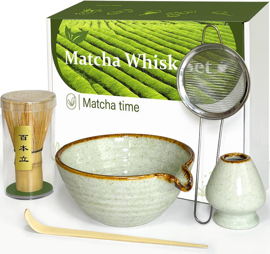 Matcha Whisk Set with Matcha Bowl, Matcha Whisk Holder Matcha Bamboo Whisks, Scoop, Sifter, Mothers Day Gifts for Women Mom Her Girl Friend Home Kitchen Decor Kit for Tea Enthusiasts