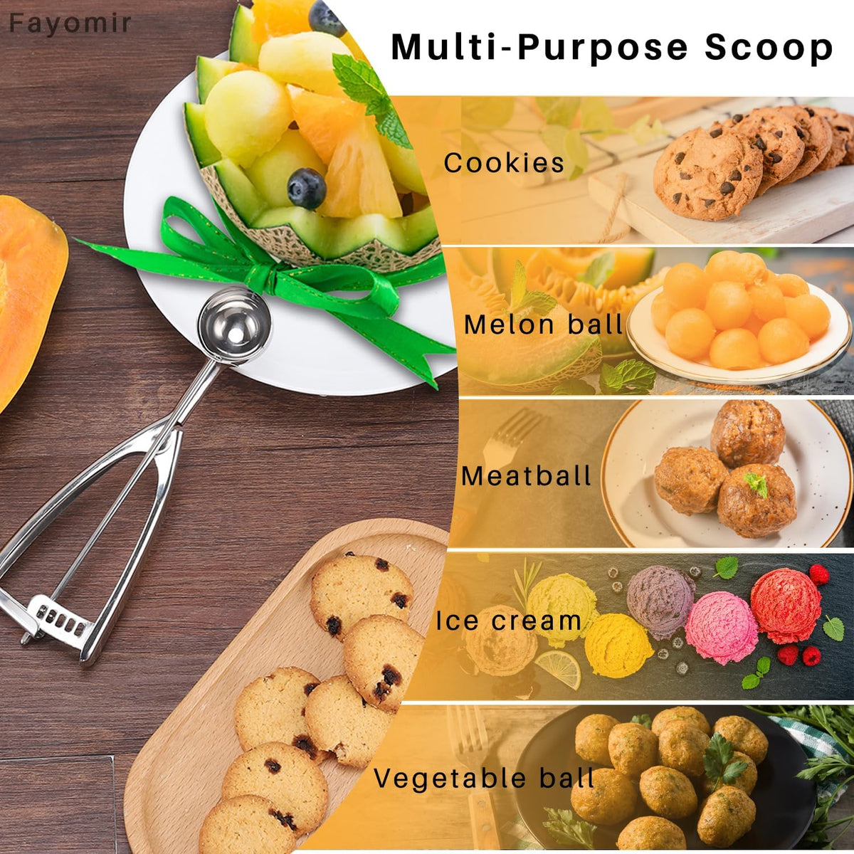 Cookie Scoop Set - Small/1 Tbsp, Medium/2 Tbsp, Large/3 Tbsp - Cookie Dough Scoop, Cookie Scoops for Baking Set of 3, Heavy-Duty 18/8 Stainless Steel Melon Baller Scoop Ice Cream Scoop