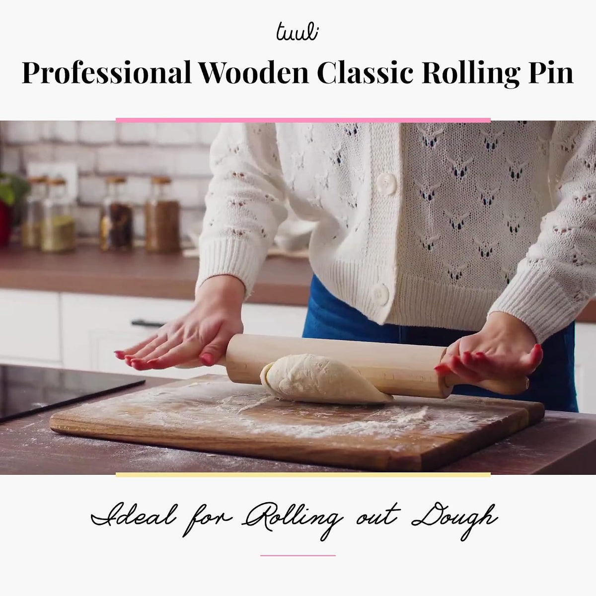 tuuli Kitchen Professional Classic Wooden Rolling Pin with revolving Centre (17,3 by 2,2 inches)