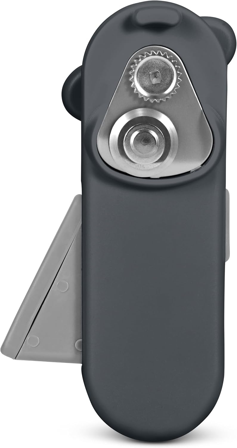 MagiCan Auto Tin Opener, Grey, Plastic/Stainless Steel, One Hand Operated Manual Can Opener with Clamp