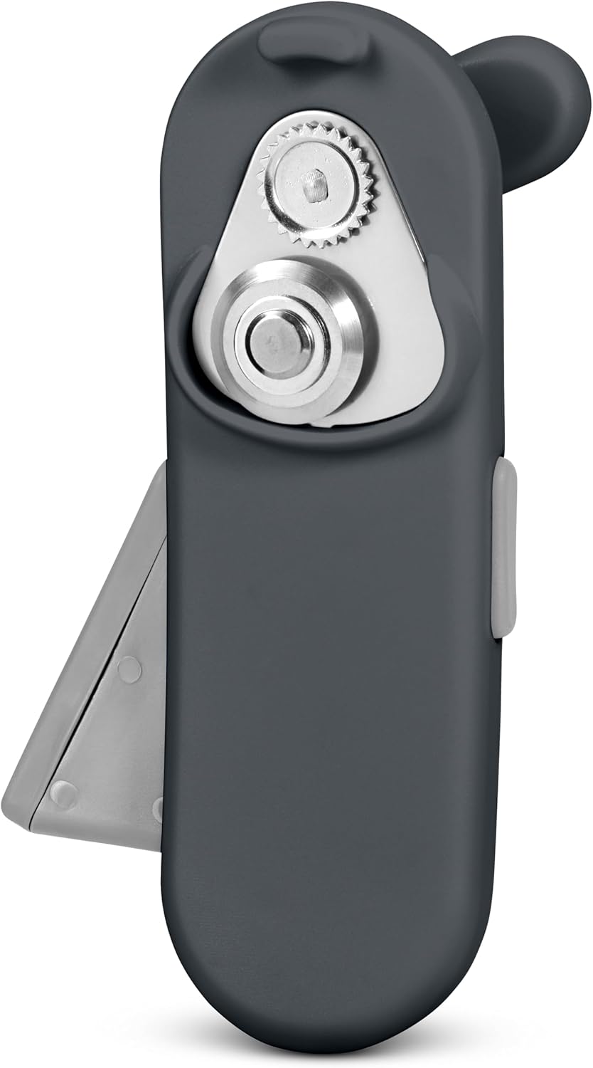 MagiCan Auto Tin Opener, Grey, Plastic/Stainless Steel, One Hand Operated Manual Can Opener with Clamp