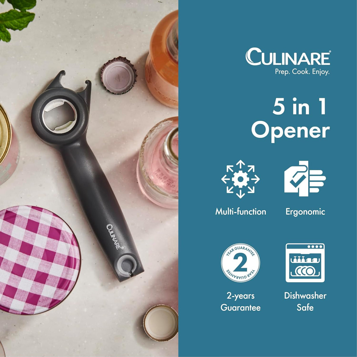 MagiCan Auto Tin Opener, Grey, Plastic/Stainless Steel, One Hand Operated Manual Can Opener with Clamp