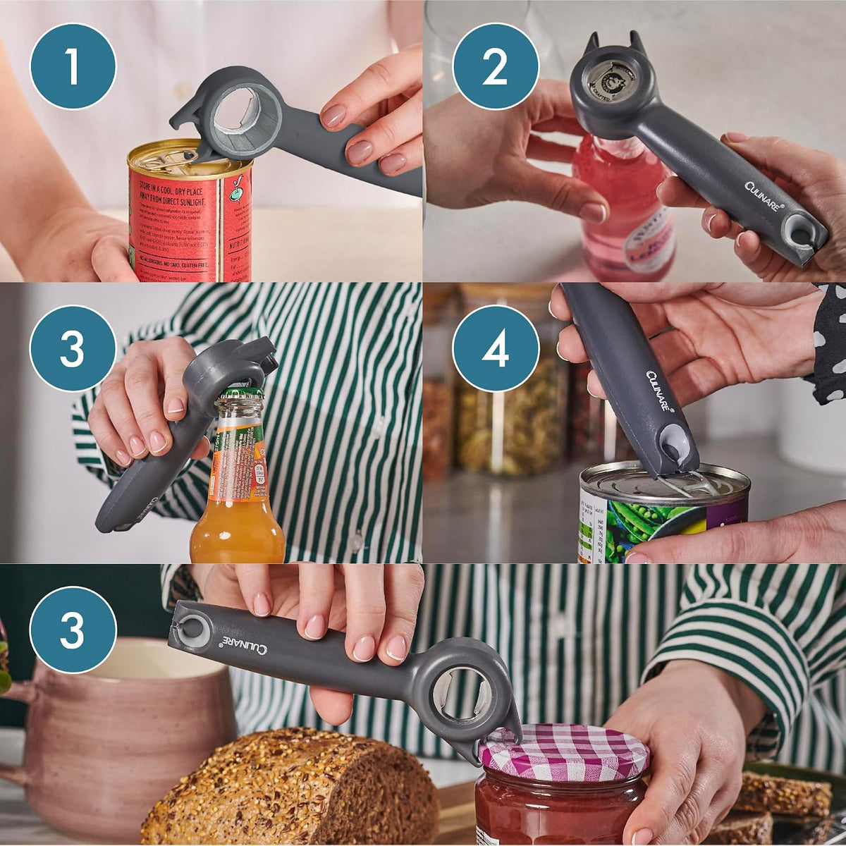 MagiCan Auto Tin Opener, Grey, Plastic/Stainless Steel, One Hand Operated Manual Can Opener with Clamp