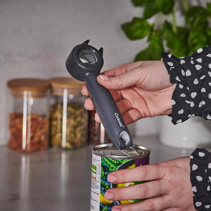 MagiCan Auto Tin Opener, Grey, Plastic/Stainless Steel, One Hand Operated Manual Can Opener with Clamp