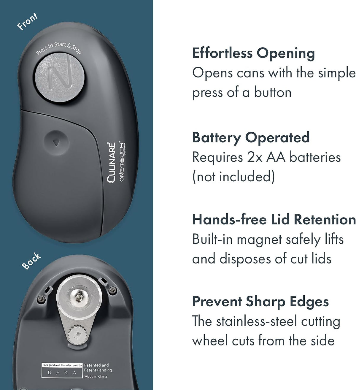 MagiCan Auto Tin Opener, Grey, Plastic/Stainless Steel, One Hand Operated Manual Can Opener with Clamp