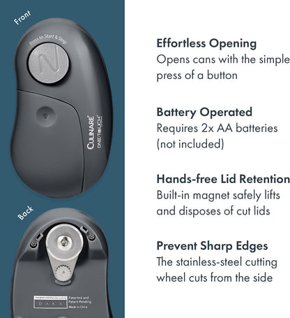 MagiCan Auto Tin Opener, Grey, Plastic/Stainless Steel, One Hand Operated Manual Can Opener with Clamp