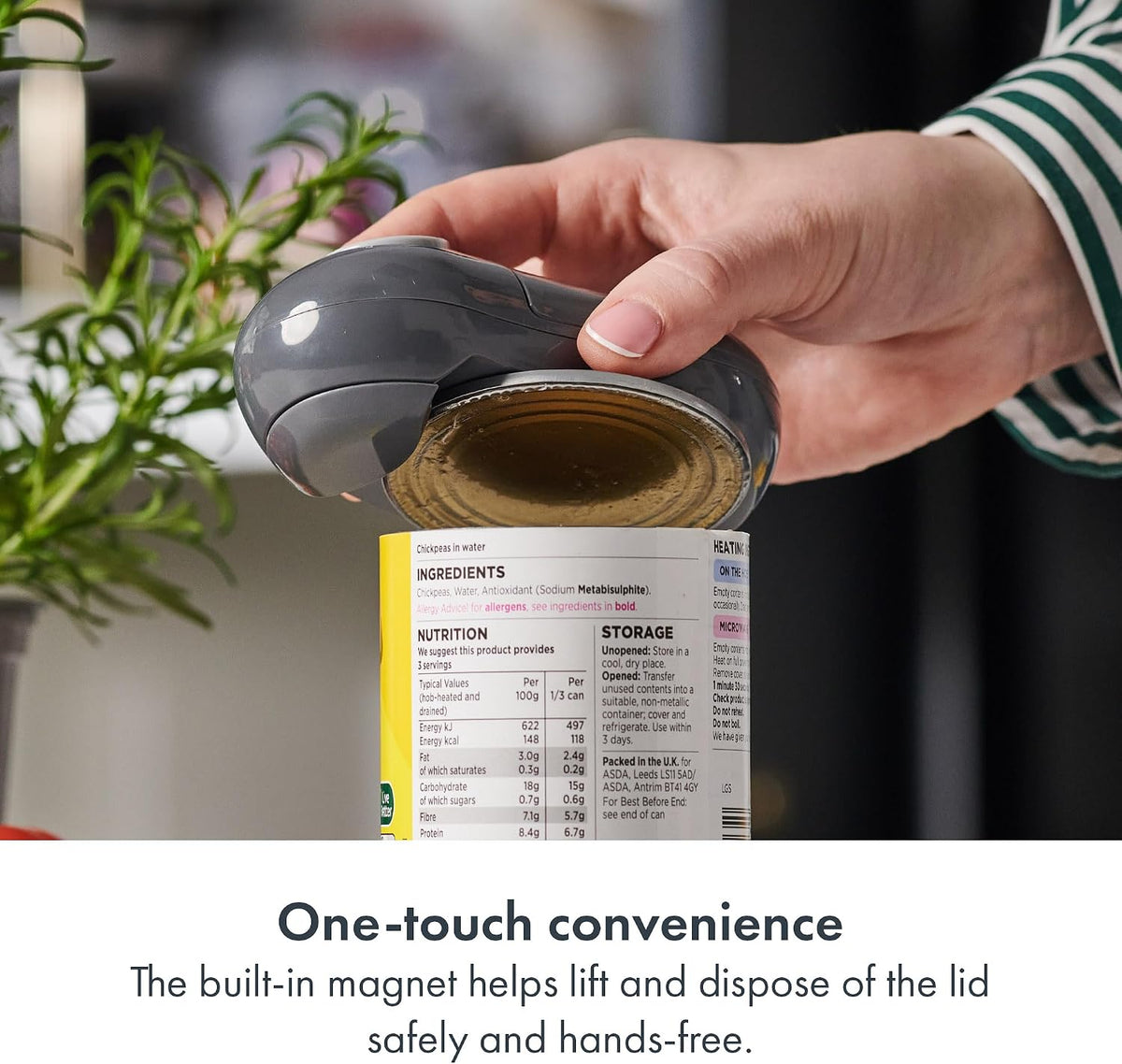MagiCan Auto Tin Opener, Grey, Plastic/Stainless Steel, One Hand Operated Manual Can Opener with Clamp