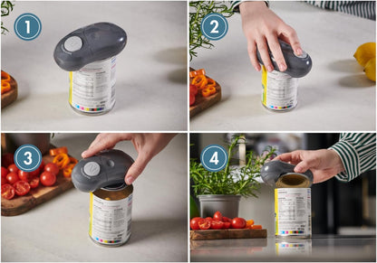 MagiCan Auto Tin Opener, Grey, Plastic/Stainless Steel, One Hand Operated Manual Can Opener with Clamp