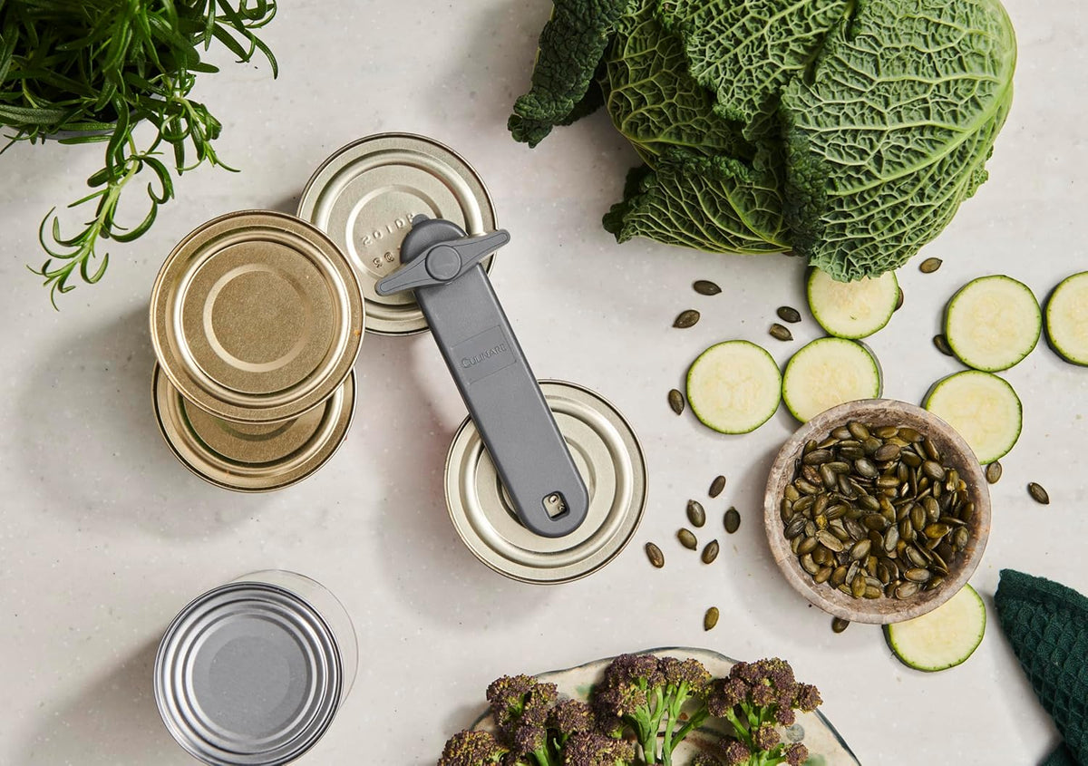 MagiCan Auto Tin Opener, Grey, Plastic/Stainless Steel, One Hand Operated Manual Can Opener with Clamp