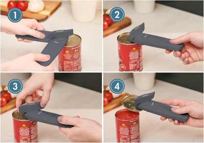 MagiCan Auto Tin Opener, Grey, Plastic/Stainless Steel, One Hand Operated Manual Can Opener with Clamp