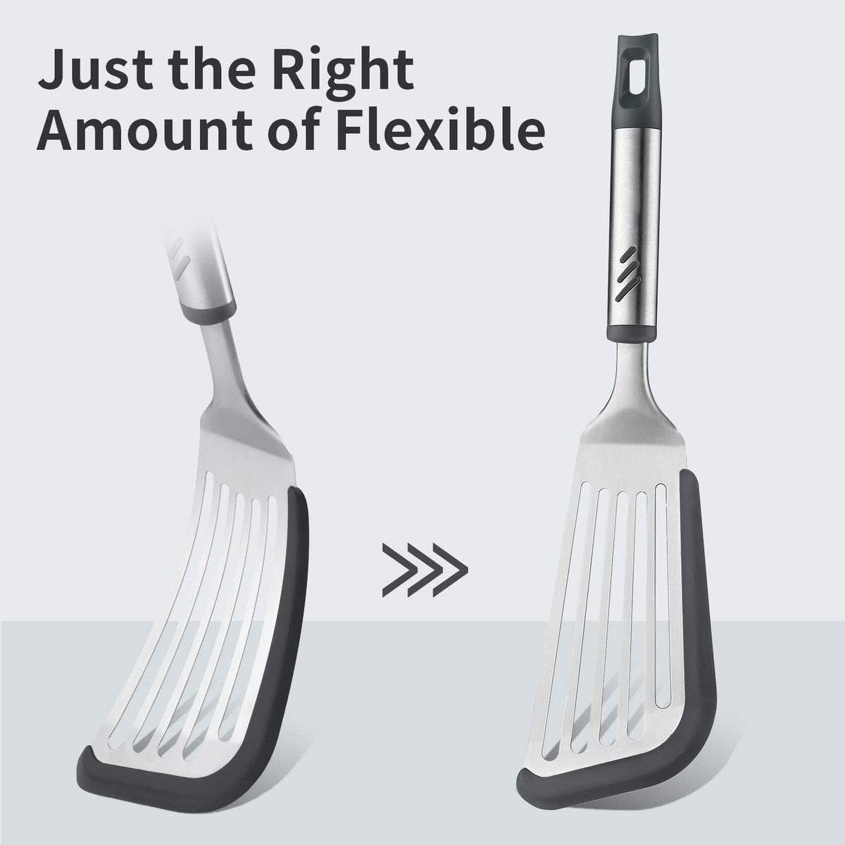 Silicone Fish Spatula, Flexible Slotted Turner for Nonstick Cookware | 12.6 inch, Heat-safe Silicone, Beveled Edge, Flexible Stainless Steel, Non-slip Touch-points of Handle, Dishwasher Safe