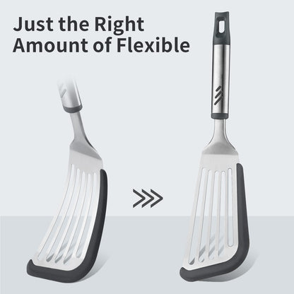 Silicone Fish Spatula, Flexible Slotted Turner for Nonstick Cookware | 12.6 inch, Heat-safe Silicone, Beveled Edge, Flexible Stainless Steel, Non-slip Touch-points of Handle, Dishwasher Safe