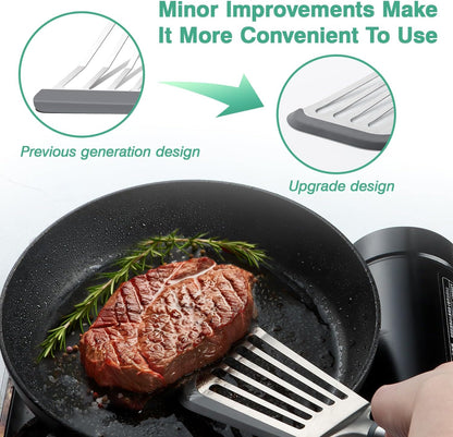 Silicone Fish Spatula, Flexible Slotted Turner for Nonstick Cookware | 12.6 inch, Heat-safe Silicone, Beveled Edge, Flexible Stainless Steel, Non-slip Touch-points of Handle, Dishwasher Safe