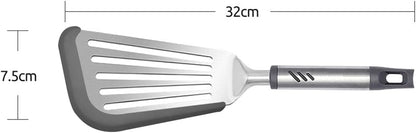 Silicone Fish Spatula, Flexible Slotted Turner for Nonstick Cookware | 12.6 inch, Heat-safe Silicone, Beveled Edge, Flexible Stainless Steel, Non-slip Touch-points of Handle, Dishwasher Safe