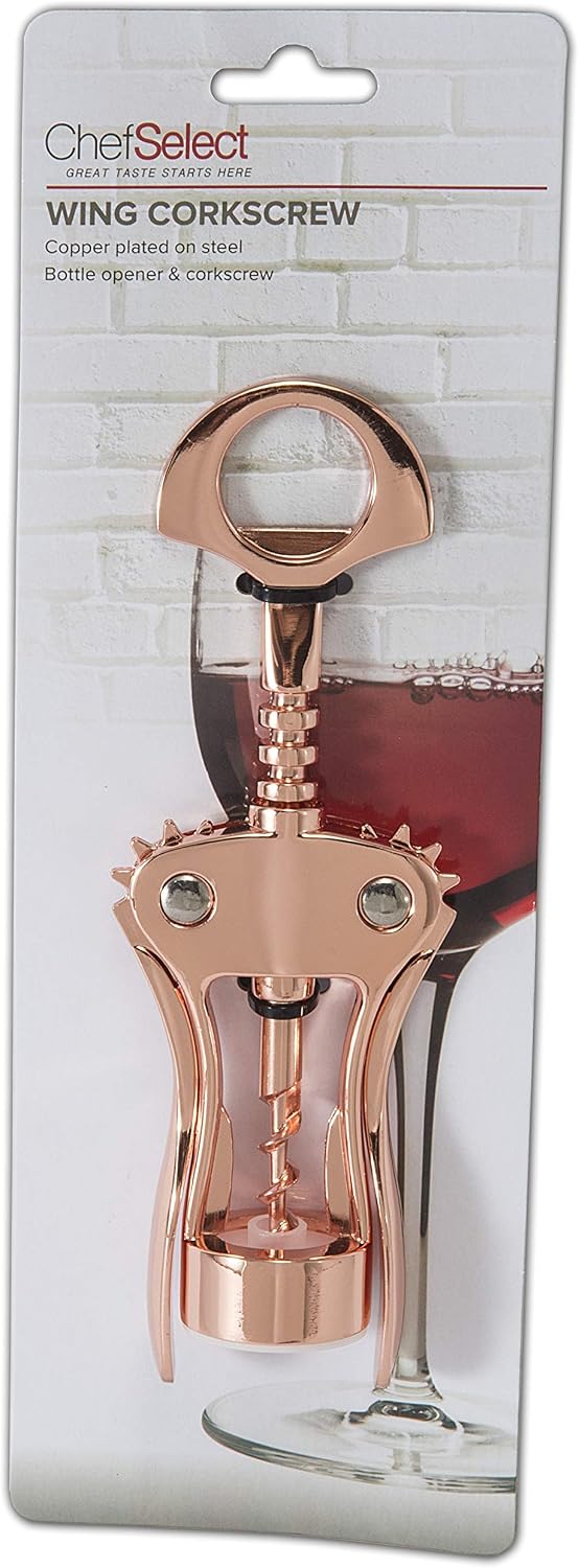 Wing Corkscrew, Wine Opener, Bottle Cap Opener, Steel, Copper Color