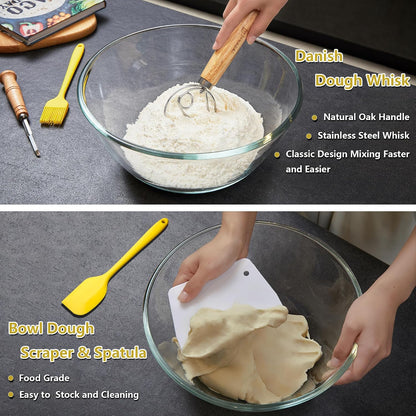Sourdough Bread Baking Set, 10 Inch Oval & 9 Inch Round Banneton Bread Proofing Baskets with Linen Liner, Silicone Bread Sling, Danish Dough Whisk, Dough Scraper Kit, Silicone Brush & Spatula