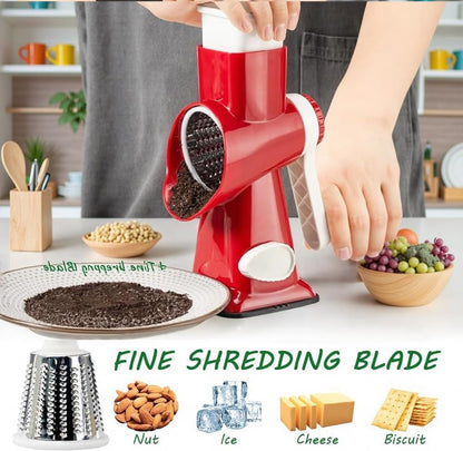 Cheese Grater with Handle, Multifunctional Manual Rotary Cheese Grater - Cheese Shredder Easily Chop Carrots, Potatoes, Vegetables and Fruits and Easy to Clean (Red)