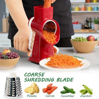 Cheese Grater with Handle, Multifunctional Manual Rotary Cheese Grater - Cheese Shredder Easily Chop Carrots, Potatoes, Vegetables and Fruits and Easy to Clean (Red)