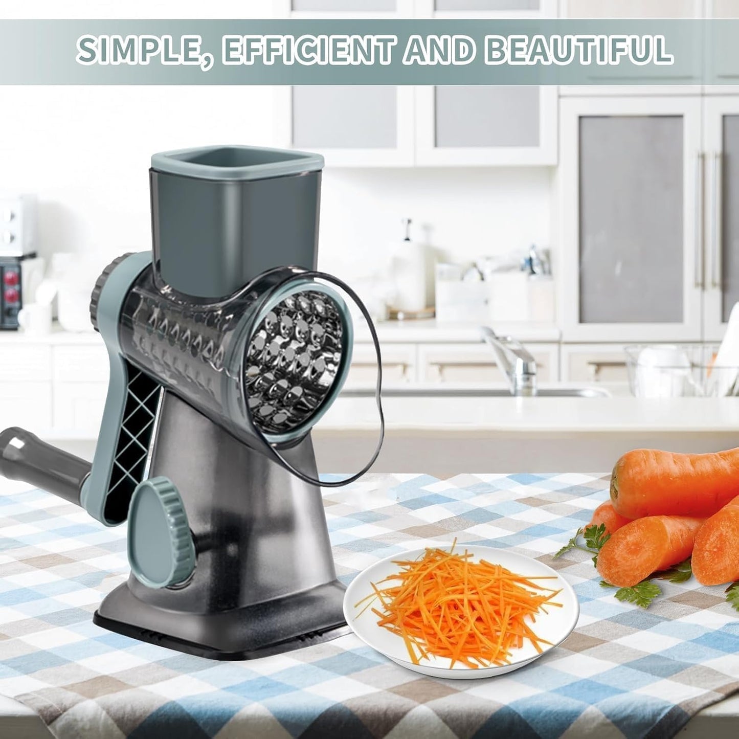 Cheese Grater with Handle, Multifunctional Manual Rotary Cheese Grater - Cheese Shredder Easily Chop Carrots, Potatoes, Vegetables and Fruits and Easy to Clean (Red)