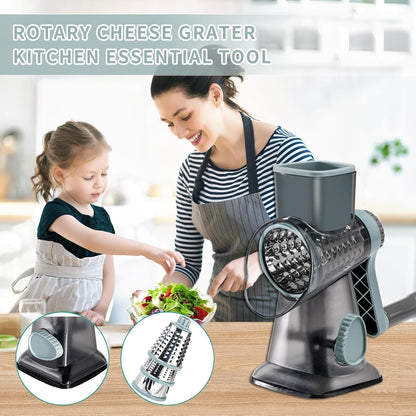 Cheese Grater with Handle, Multifunctional Manual Rotary Cheese Grater - Cheese Shredder Easily Chop Carrots, Potatoes, Vegetables and Fruits and Easy to Clean (Red)