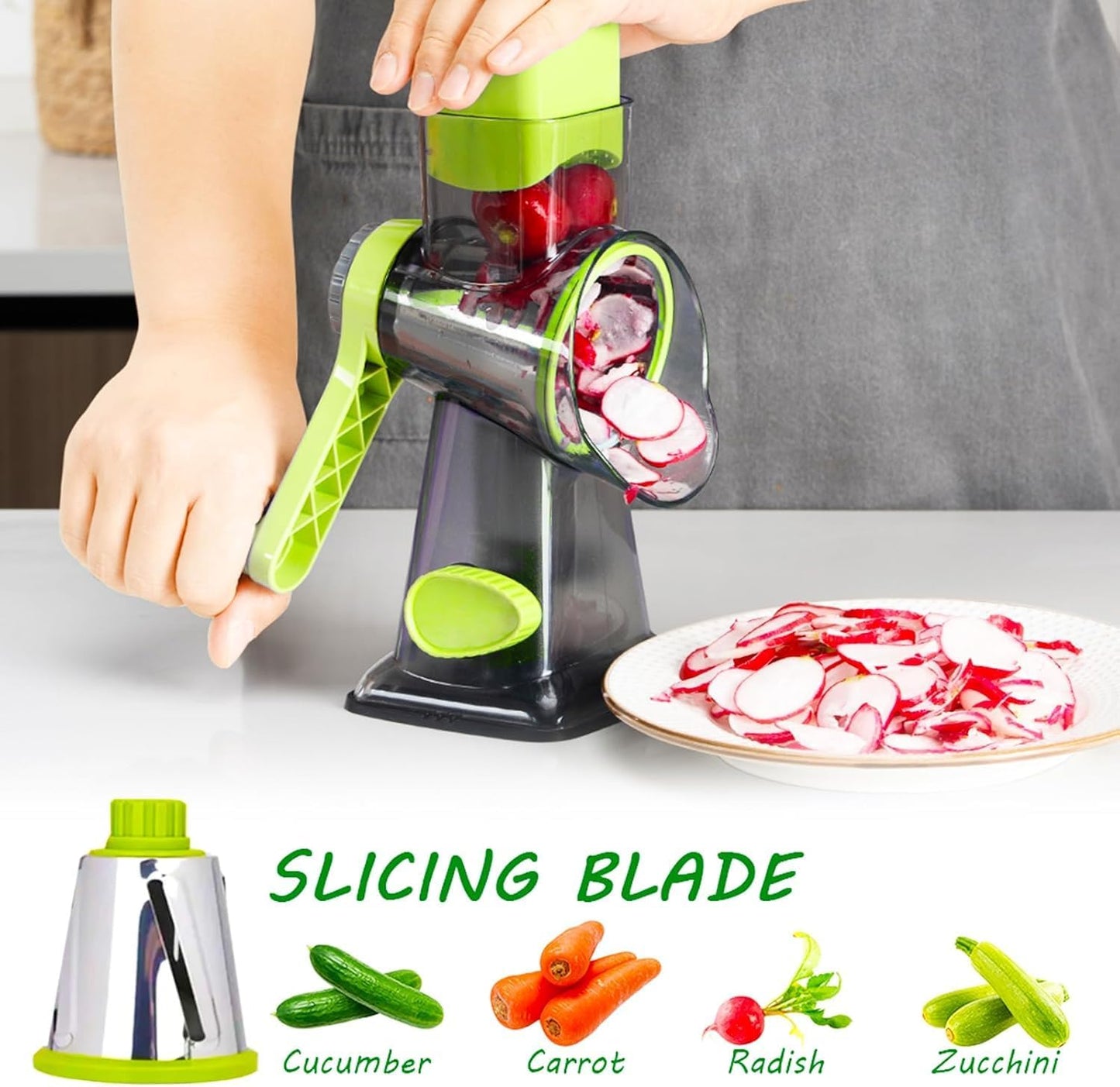Cheese Grater with Handle, Multifunctional Manual Rotary Cheese Grater - Cheese Shredder Easily Chop Carrots, Potatoes, Vegetables and Fruits and Easy to Clean (Red)