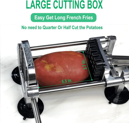 French Fry Cutter, Heavy Duty Potato Slicer, Stainless Steel Potato Chopper Set with 1/2 and 3/8 Inch Blades for Sweet Potato, Carrot, Yam, Cucumbers.