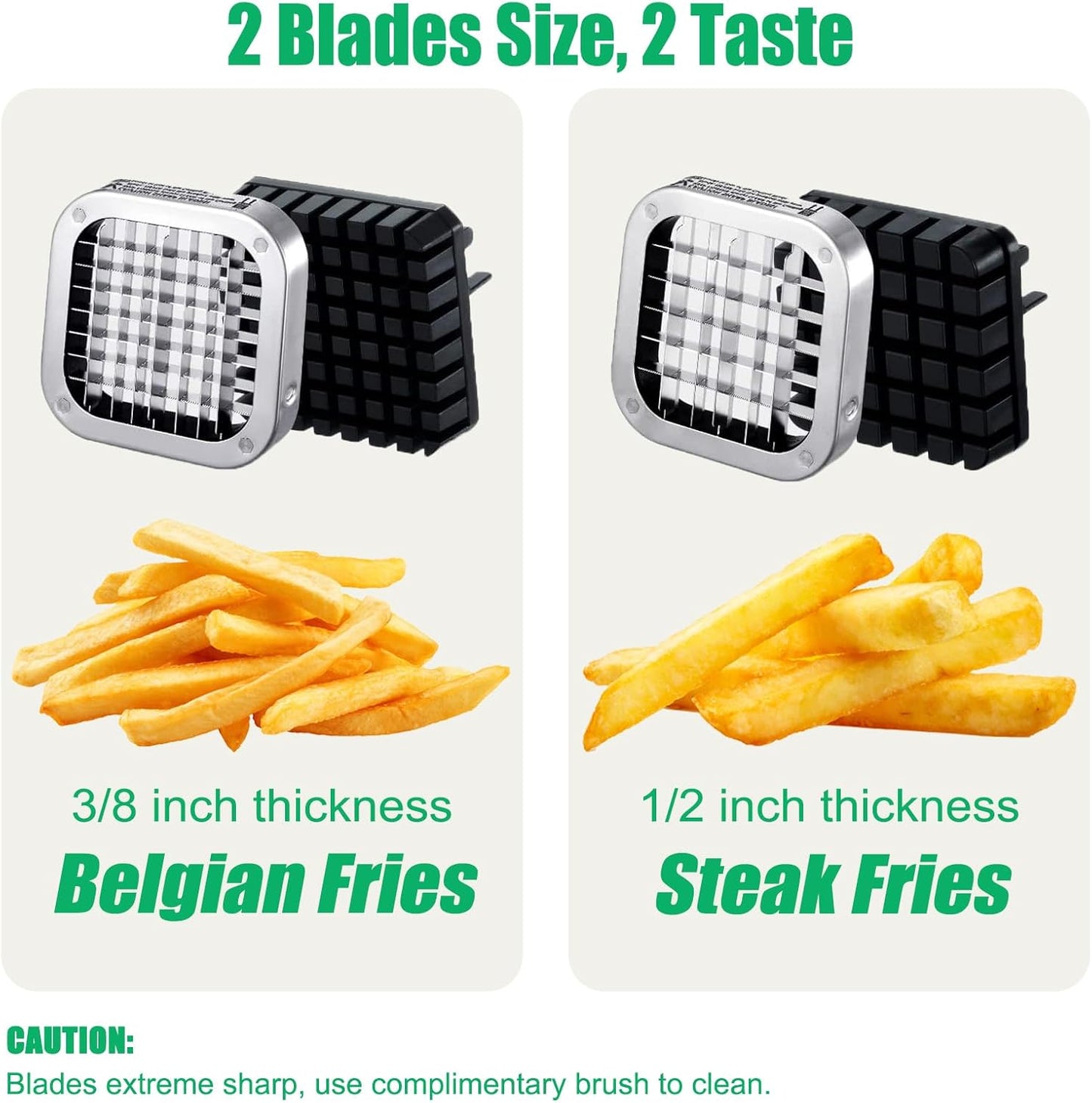 French Fry Cutter, Heavy Duty Potato Slicer, Stainless Steel Potato Chopper Set with 1/2 and 3/8 Inch Blades for Sweet Potato, Carrot, Yam, Cucumbers.