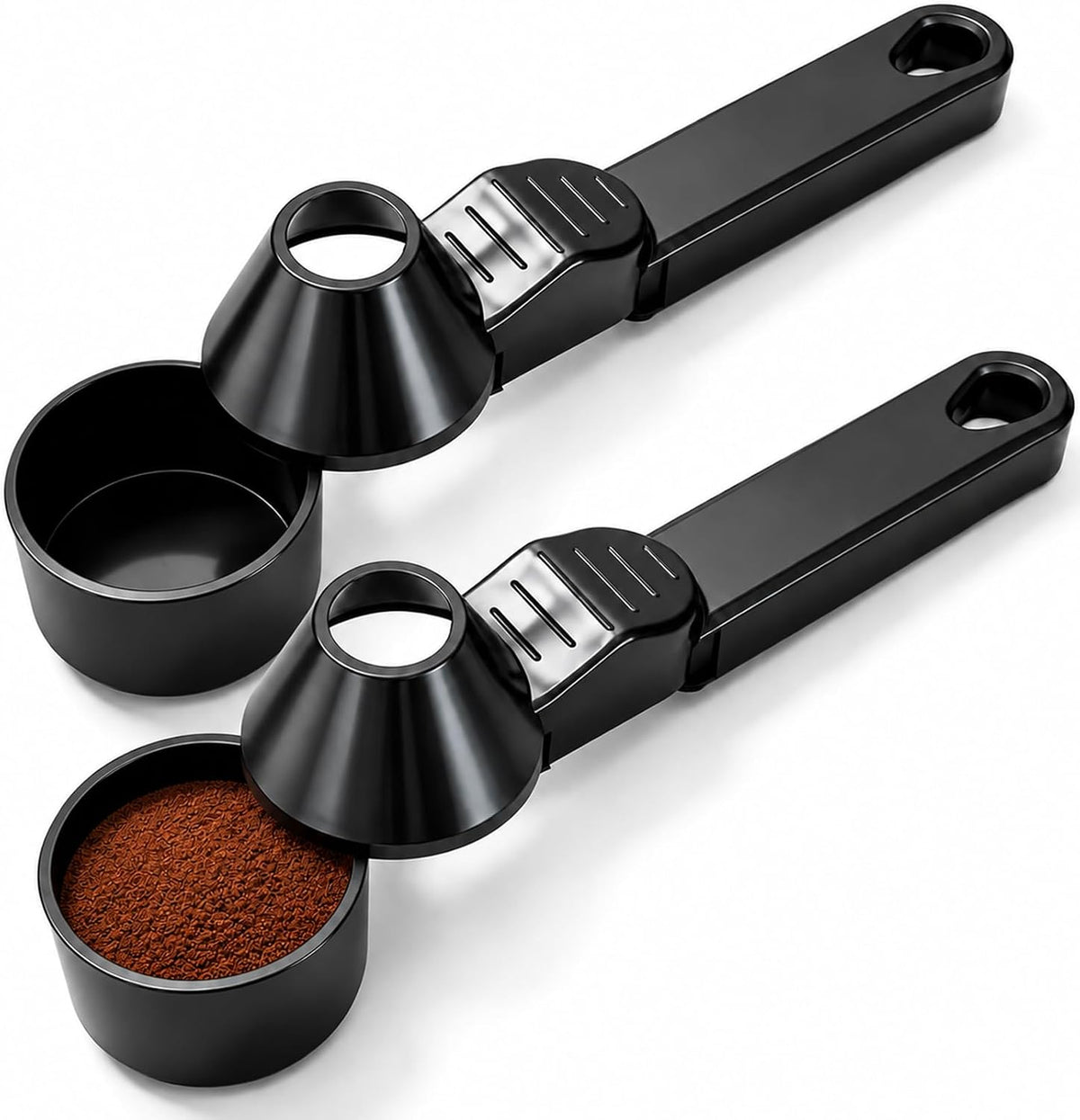 Coffee Scoop with Funnel, Reusable K Cup Funnel, Coffee Measuring Scoop 2 Tablespoon Mess-Free Spoon for Ground Coffee, Protein Powder, Tea Pod Refill (2PK)