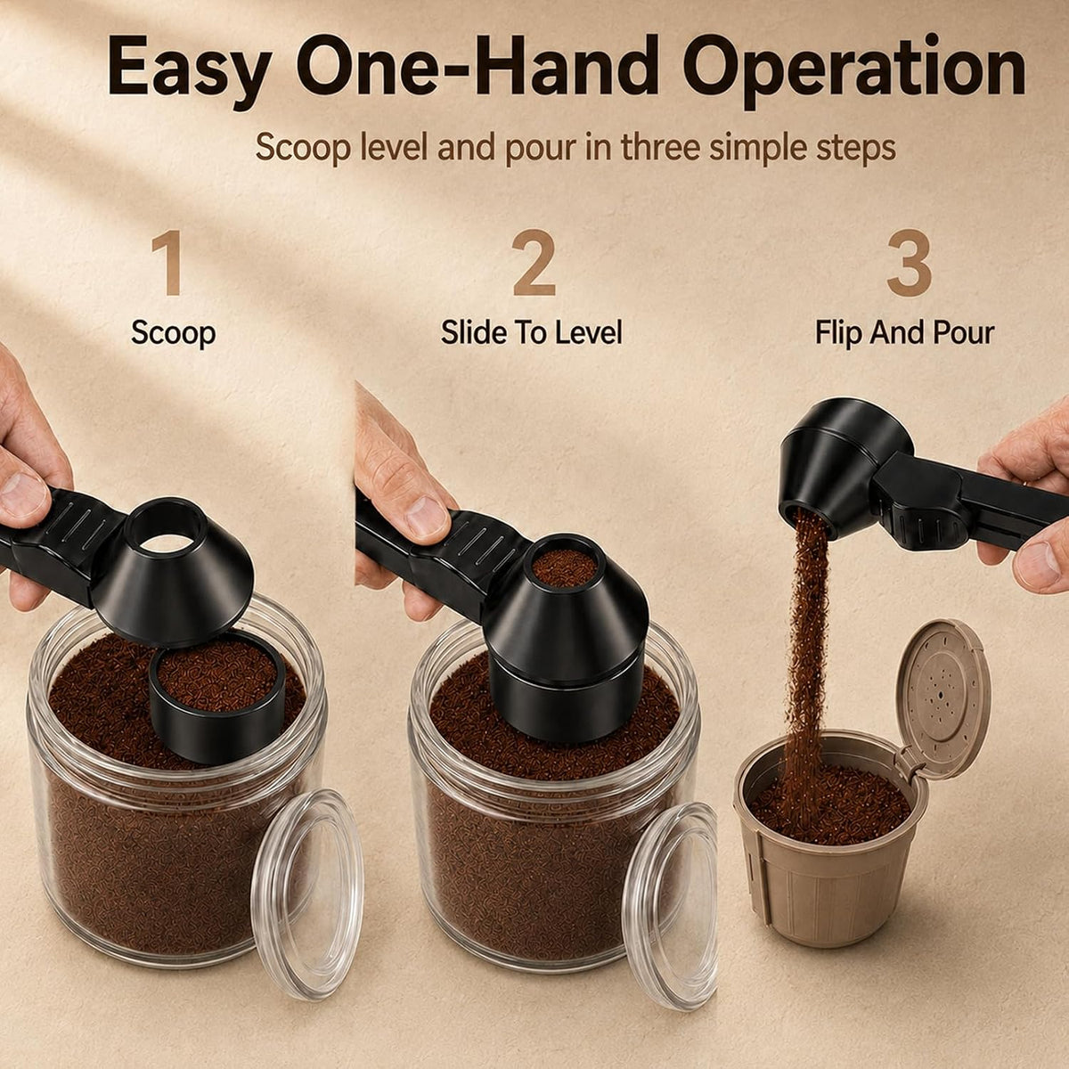 Coffee Scoop with Funnel, Reusable K Cup Funnel, Coffee Measuring Scoop 2 Tablespoon Mess-Free Spoon for Ground Coffee, Protein Powder, Tea Pod Refill (2PK)