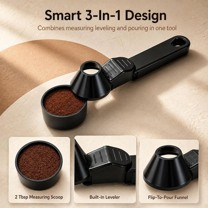 Coffee Scoop with Funnel, Reusable K Cup Funnel, Coffee Measuring Scoop 2 Tablespoon Mess-Free Spoon for Ground Coffee, Protein Powder, Tea Pod Refill (2PK)