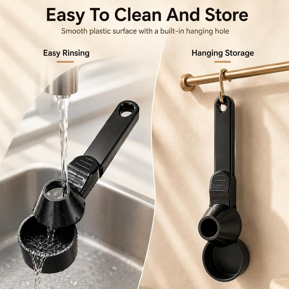 Coffee Scoop with Funnel, Reusable K Cup Funnel, Coffee Measuring Scoop 2 Tablespoon Mess-Free Spoon for Ground Coffee, Protein Powder, Tea Pod Refill (2PK)