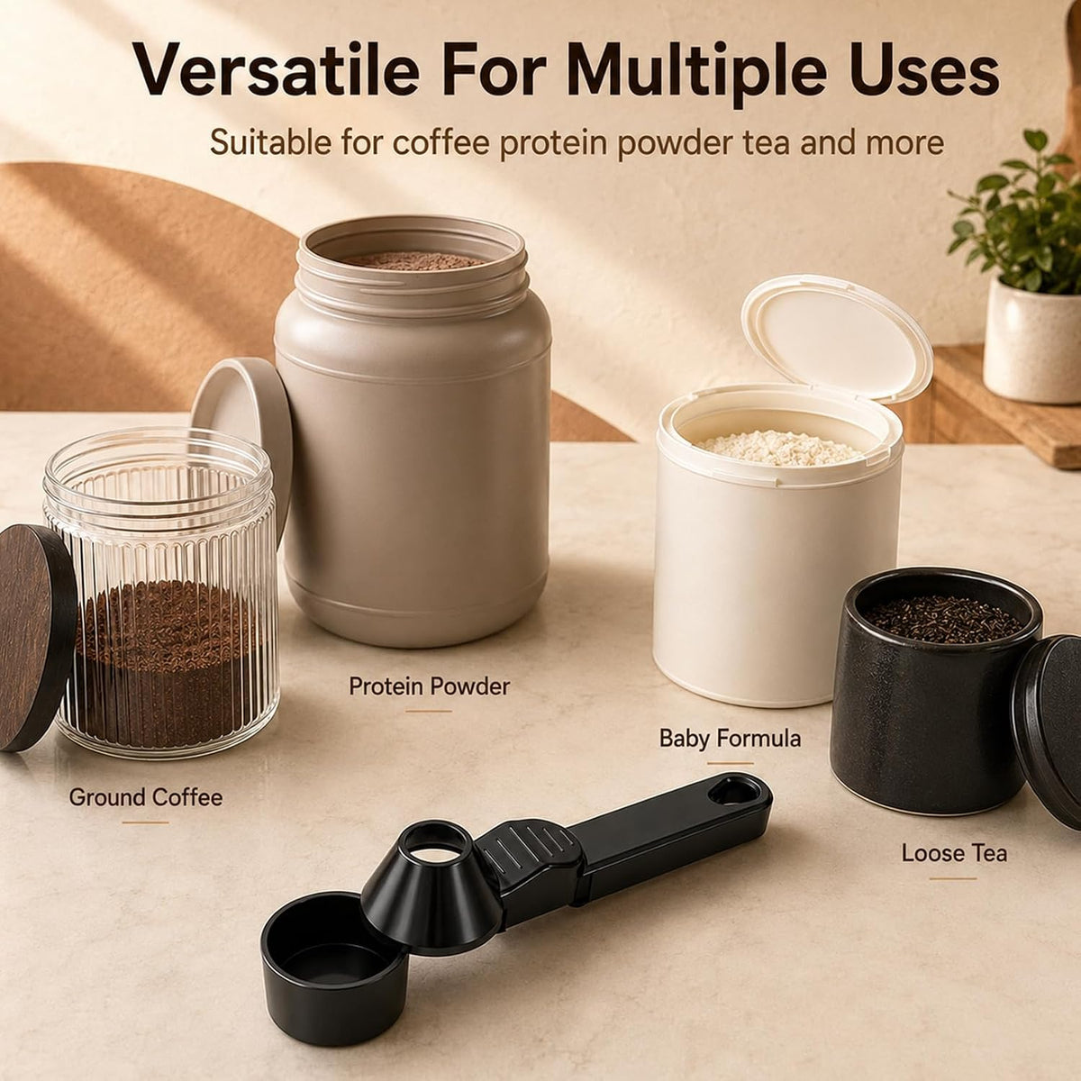 Coffee Scoop with Funnel, Reusable K Cup Funnel, Coffee Measuring Scoop 2 Tablespoon Mess-Free Spoon for Ground Coffee, Protein Powder, Tea Pod Refill (2PK)