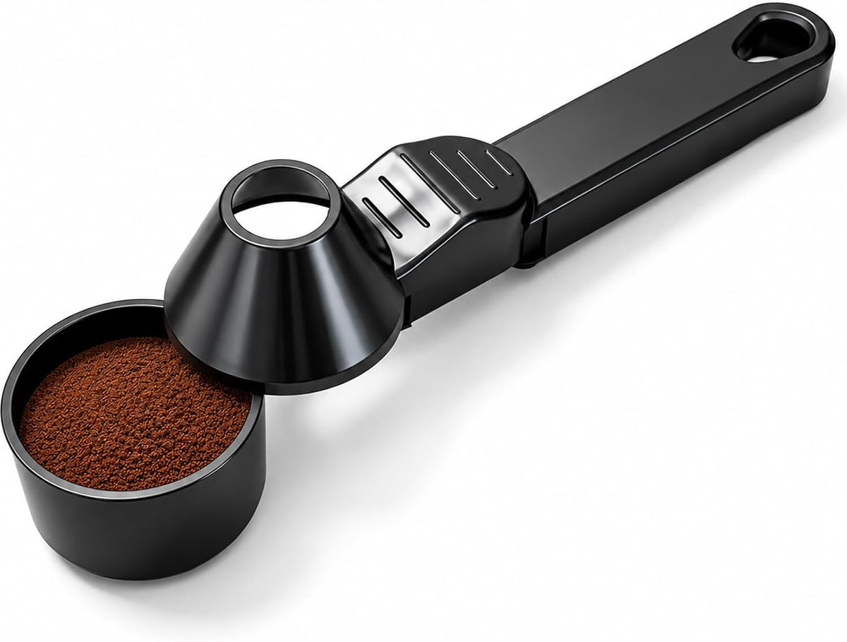 Coffee Scoop with Funnel, Reusable K Cup Funnel, Coffee Measuring Scoop 2 Tablespoon Mess-Free Spoon for Ground Coffee, Protein Powder, Tea Pod Refill (2PK)