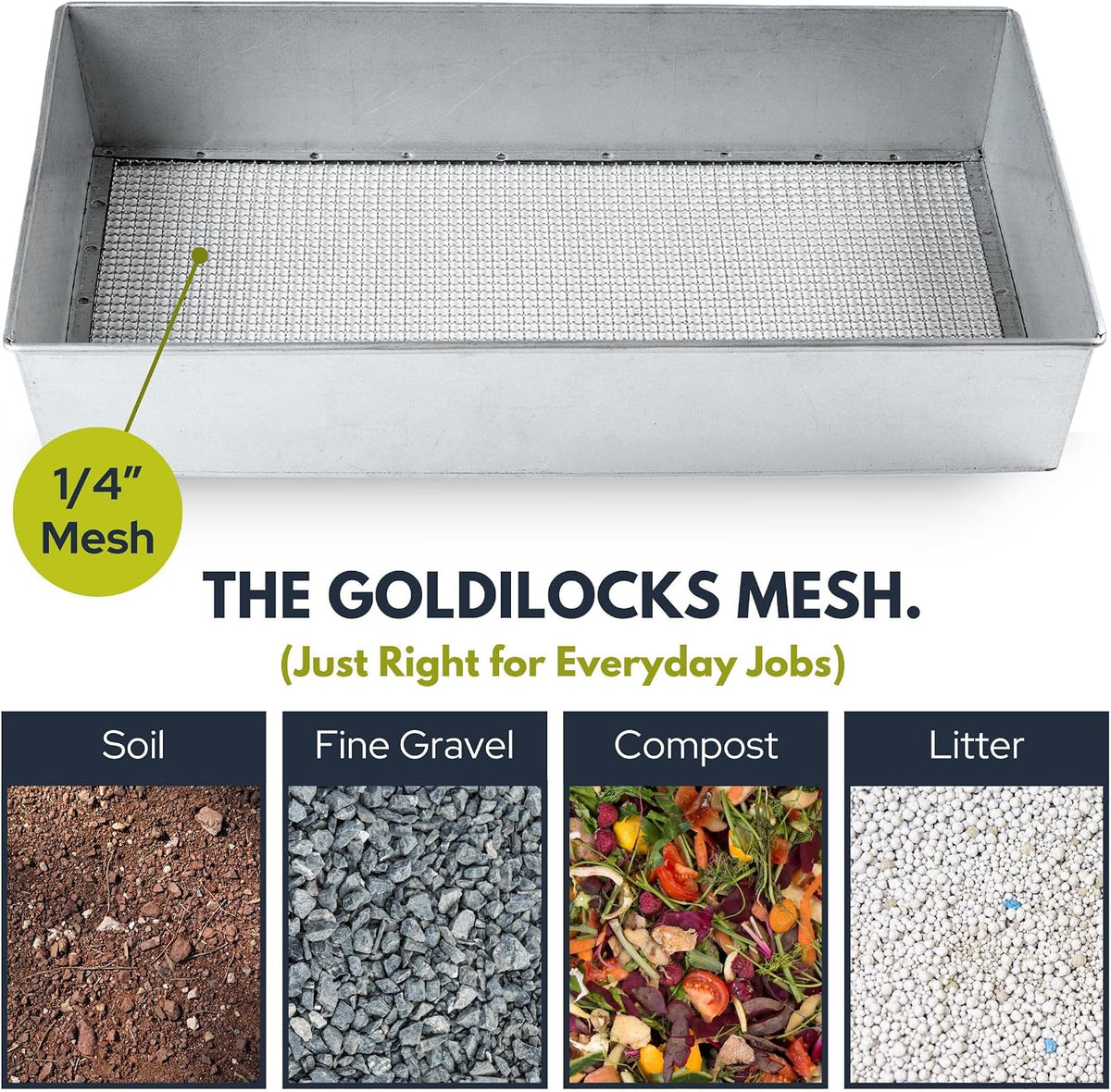 Wide Soil Sifter, 1/4-inch Galvanized Garden Sieve with Gloves