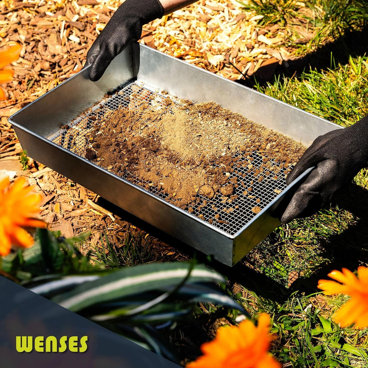 Wide Soil Sifter, 1/4-inch Galvanized Garden Sieve with Gloves