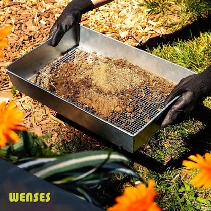 Wide Soil Sifter, 1/4-inch Galvanized Garden Sieve with Gloves