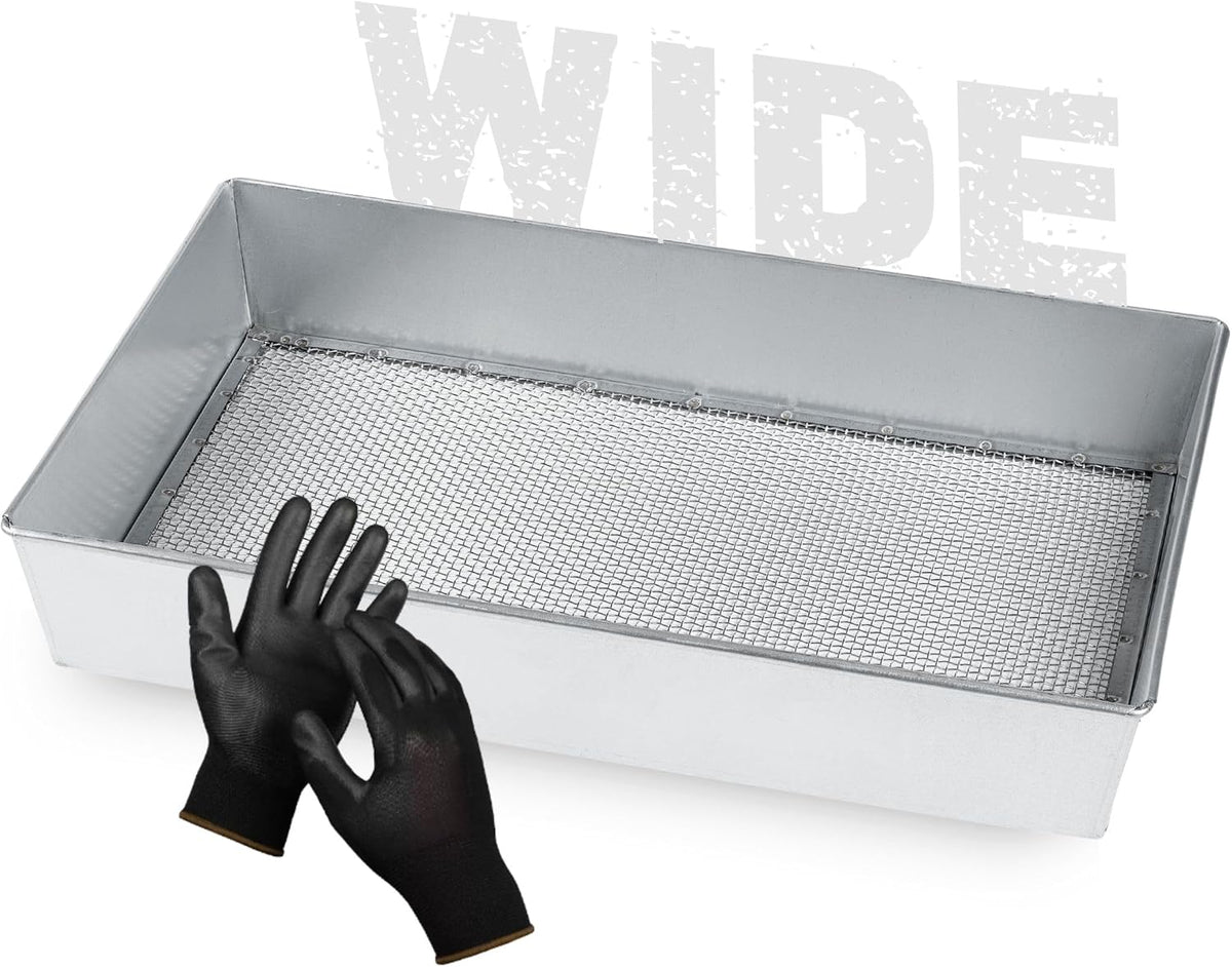 Wide Soil Sifter, 1/4-inch Galvanized Garden Sieve with Gloves