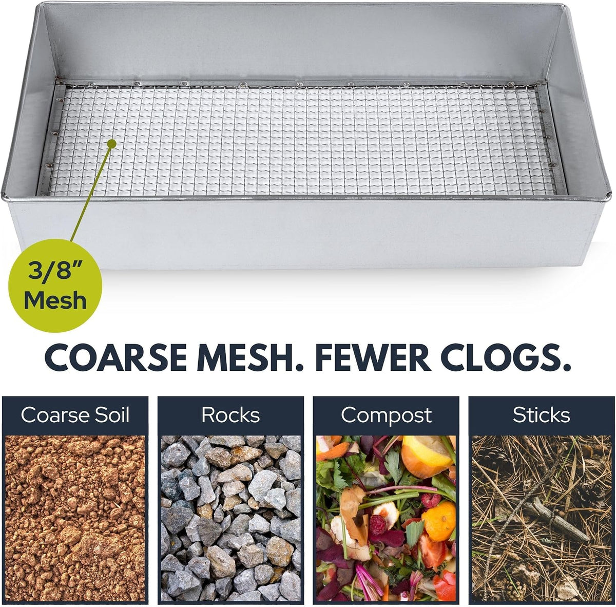 Wide Soil Sifter, 1/4-inch Galvanized Garden Sieve with Gloves