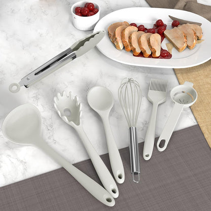 AOTHOD Silicone Cooking Utensils Set - 446°F Heat Resistant Kitchen Utensils,Turner Tongs,Spatula,Spoon,Brush,Whisk,Kitchen Utensil Gadgets Tools Set for Nonstick Cookware,Dishwasher Safe (BPA Free)