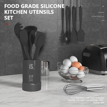 AOTHOD Silicone Cooking Utensils Set - 446°F Heat Resistant Kitchen Utensils,Turner Tongs,Spatula,Spoon,Brush,Whisk,Kitchen Utensil Gadgets Tools Set for Nonstick Cookware,Dishwasher Safe (BPA Free)