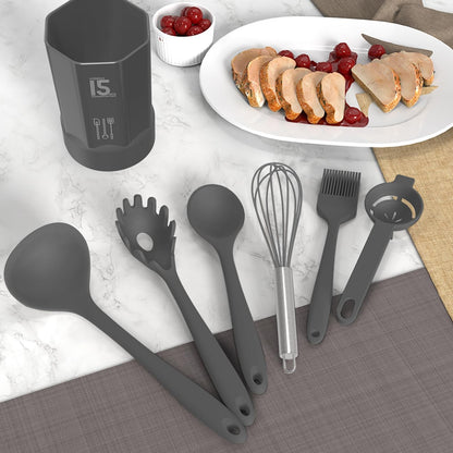 AOTHOD Silicone Cooking Utensils Set - 446°F Heat Resistant Kitchen Utensils,Turner Tongs,Spatula,Spoon,Brush,Whisk,Kitchen Utensil Gadgets Tools Set for Nonstick Cookware,Dishwasher Safe (BPA Free)