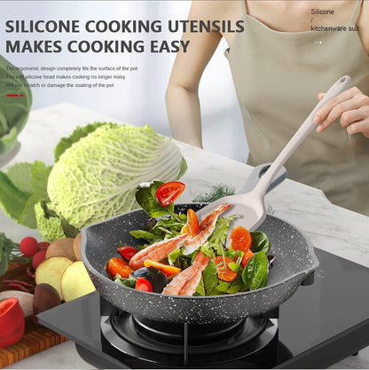 AOTHOD Silicone Cooking Utensils Set - 446°F Heat Resistant Kitchen Utensils,Turner Tongs,Spatula,Spoon,Brush,Whisk,Kitchen Utensil Gadgets Tools Set for Nonstick Cookware,Dishwasher Safe (BPA Free)