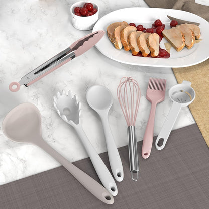 AOTHOD Silicone Cooking Utensils Set - 446°F Heat Resistant Kitchen Utensils,Turner Tongs,Spatula,Spoon,Brush,Whisk,Kitchen Utensil Gadgets Tools Set for Nonstick Cookware,Dishwasher Safe (BPA Free)