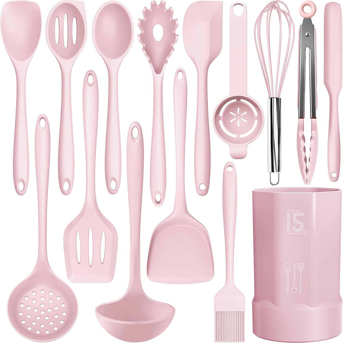 AOTHOD Silicone Cooking Utensils Set - 446°F Heat Resistant Kitchen Utensils,Turner Tongs,Spatula,Spoon,Brush,Whisk,Kitchen Utensil Gadgets Tools Set for Nonstick Cookware,Dishwasher Safe (BPA Free)