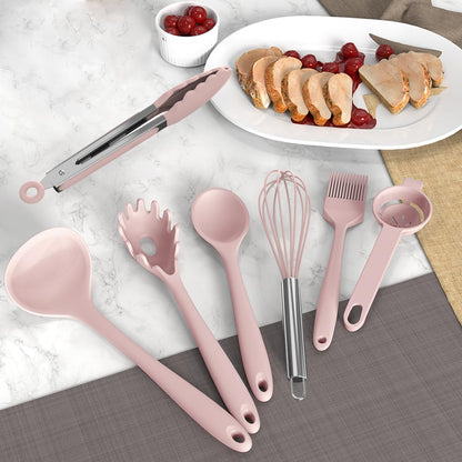 AOTHOD Silicone Cooking Utensils Set - 446°F Heat Resistant Kitchen Utensils,Turner Tongs,Spatula,Spoon,Brush,Whisk,Kitchen Utensil Gadgets Tools Set for Nonstick Cookware,Dishwasher Safe (BPA Free)